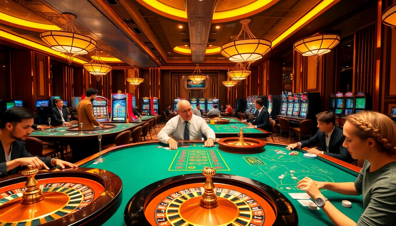 Experience the thrill of gambling at https://go8.live/ with vibrant casino visuals of players and games.