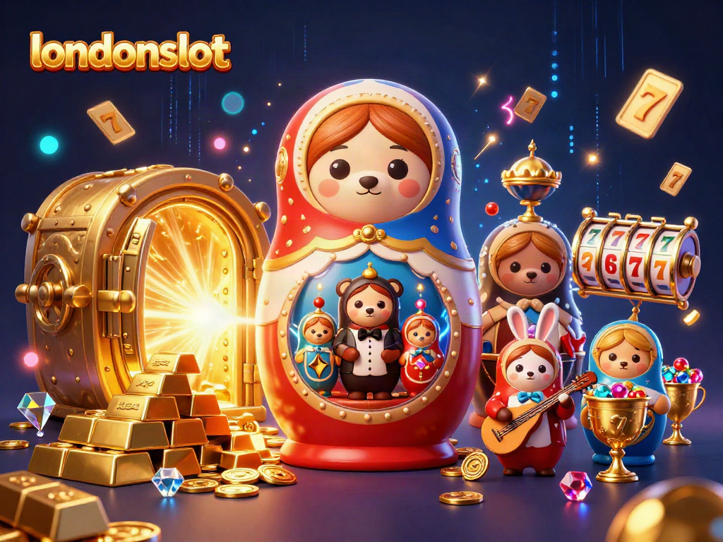Engage in the vibrant action of londonslot with cheerful characters and dazzling casino elements bursting forth.