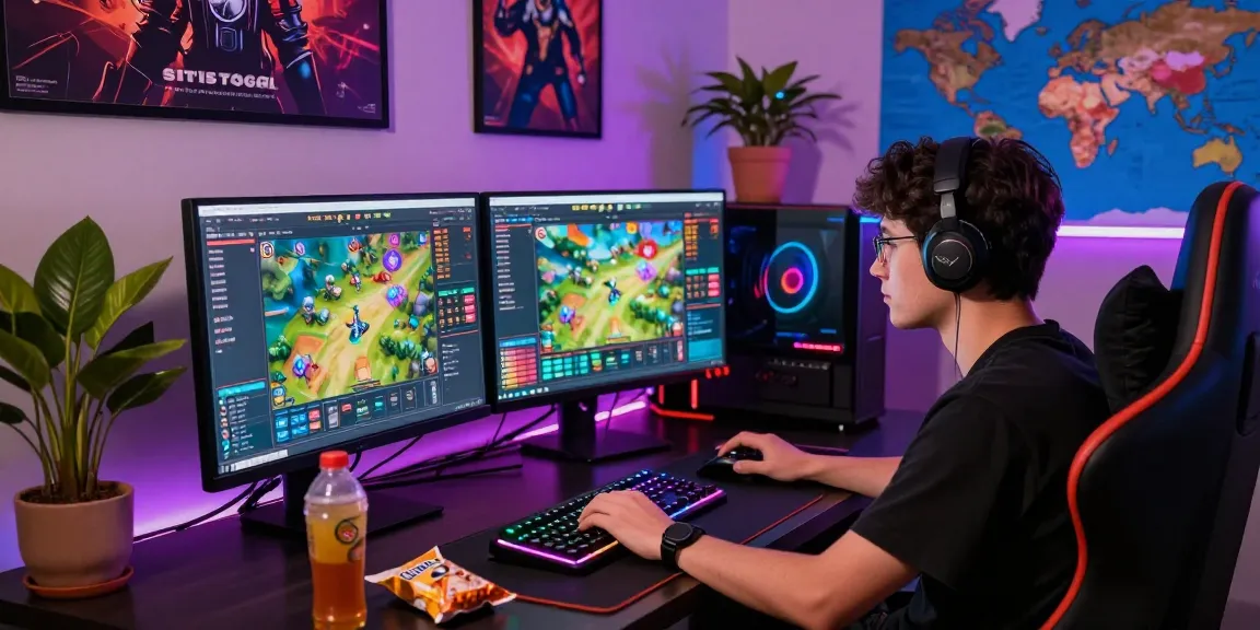 Situs togel live gaming scene with vibrant graphics and player engagement at a modern gaming setup.