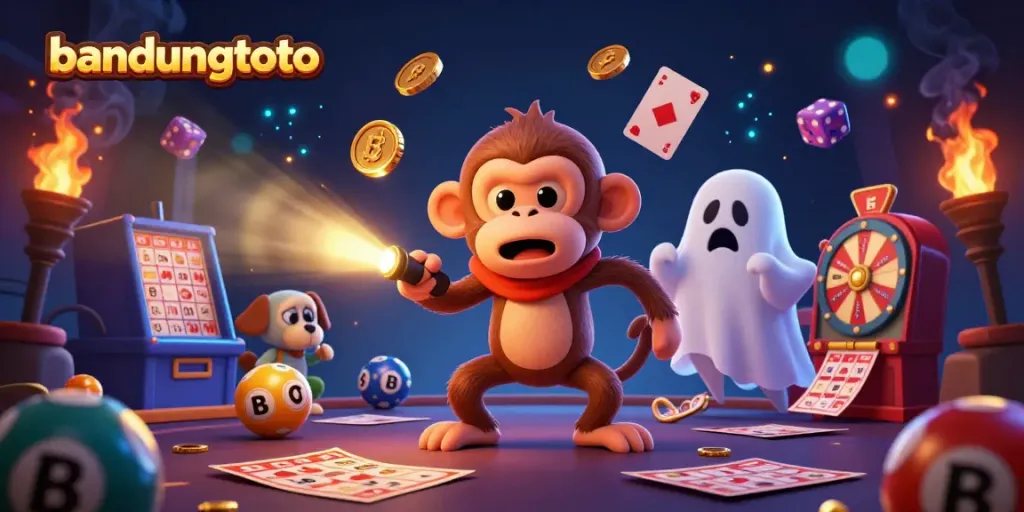 Experience thrilling lottery action with Bandungtoto in a vibrant, ghostly casino scene.