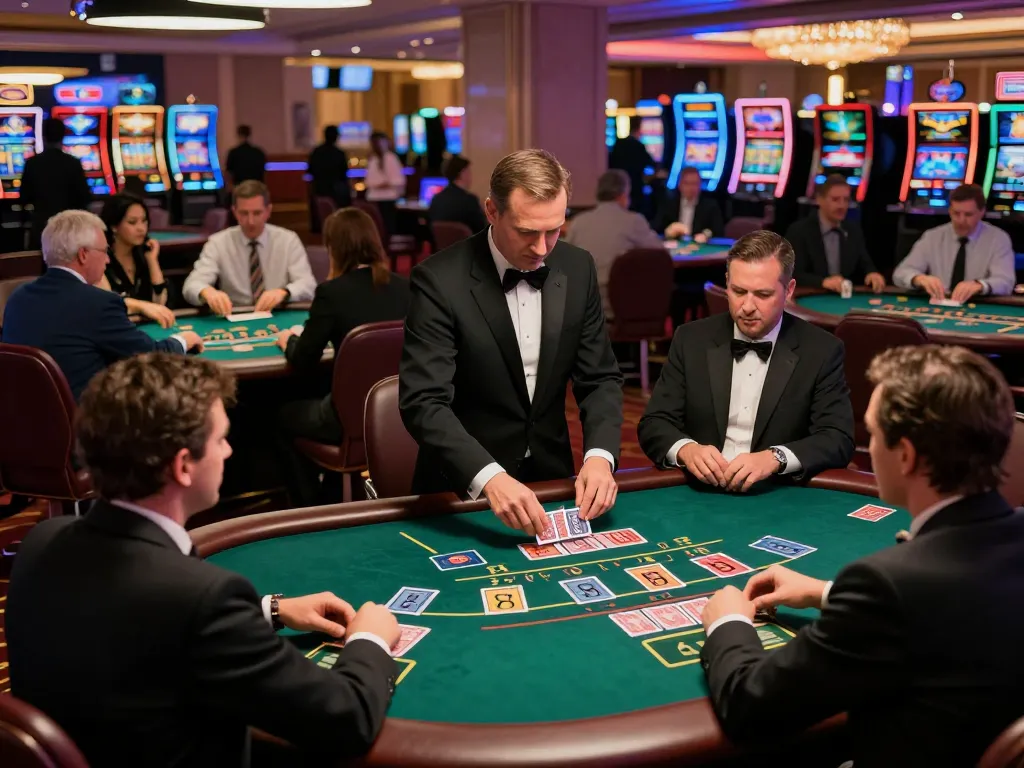 Experience the thrill of KADAL 778 at a blackjack table with engaged players and glamorous casino atmosphere