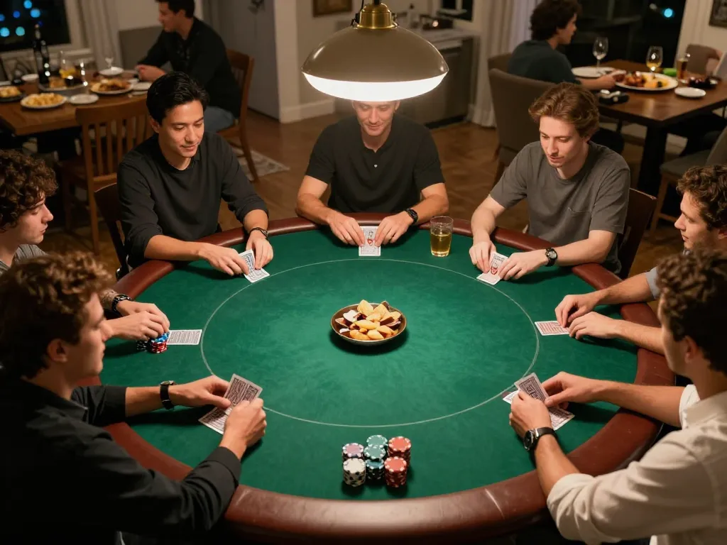Players enjoying a lively poker game with 23WIN strategies at a home gathering.