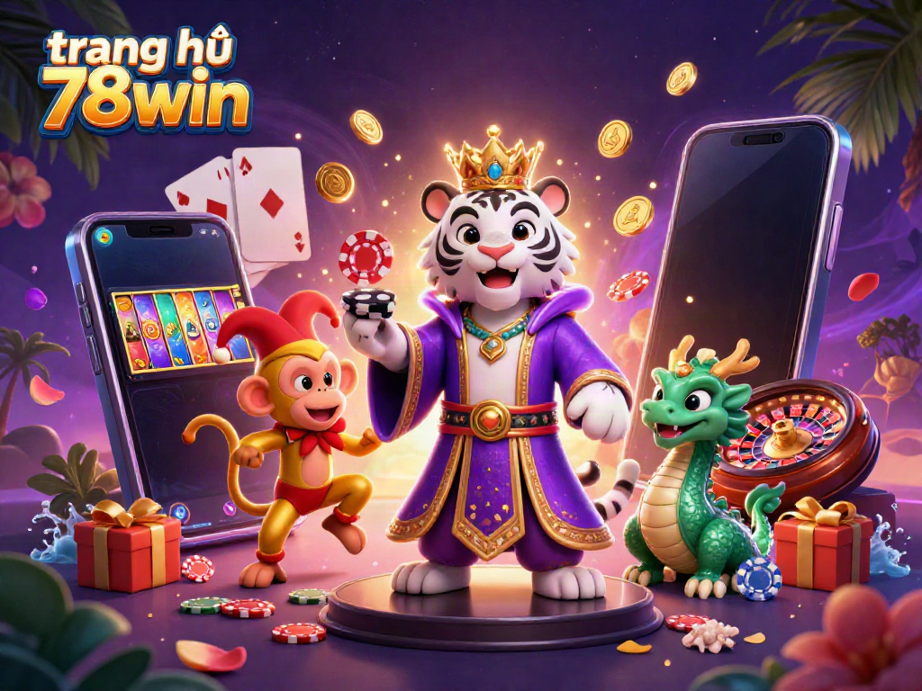Engage with the thrilling world of online gaming at trang chủ 78win featuring a lively scene of a tiger, monkey, and jade dragon.