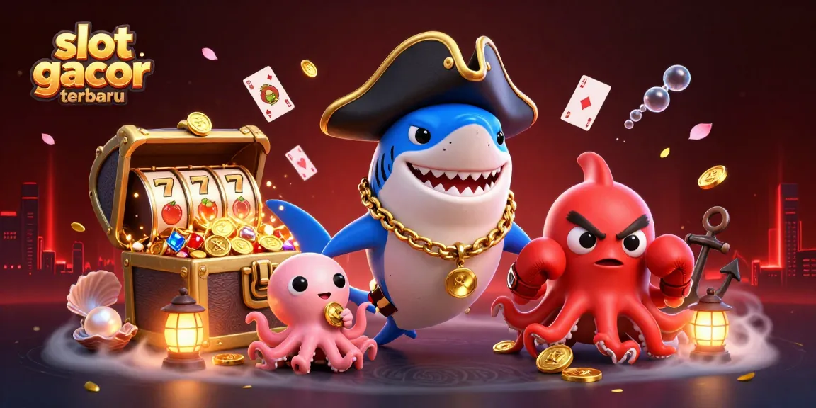 Permainan slot gacor terbaru dengan ikan hiu kartun dan harta karun menunggu pemain.