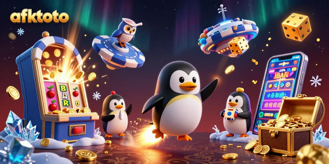 Experience thrilling plays at afktoto with a dynamic illustration of a rocket-powered penguin in a vibrant casino atmosphere.