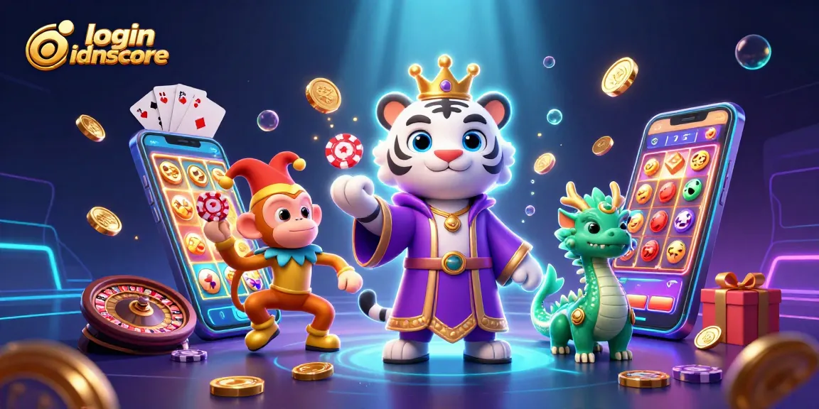 Experience online gaming excitement with login idnscore featuring vibrant casino elements and playful characters.
