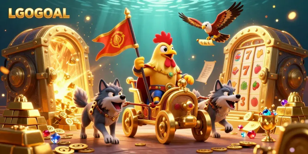 Experience thrilling wins at LGOGOAL with a vibrant, dynamic casino illustration showcasing adventure and excitement.