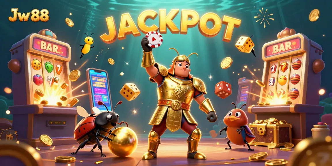 Play exciting games at Jw 88 with our vibrant 3D casino illustration showcasing a jackpot celebration.