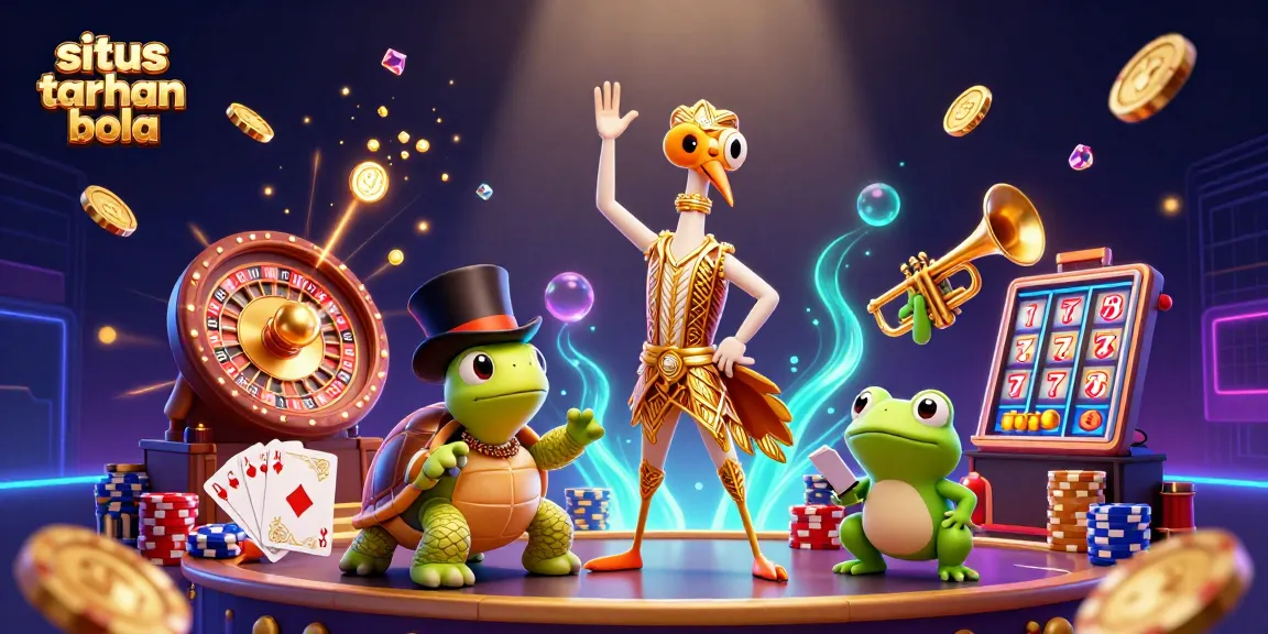 Engage with situs taruhan bola through a vibrant scene showcasing characters and casino elements.