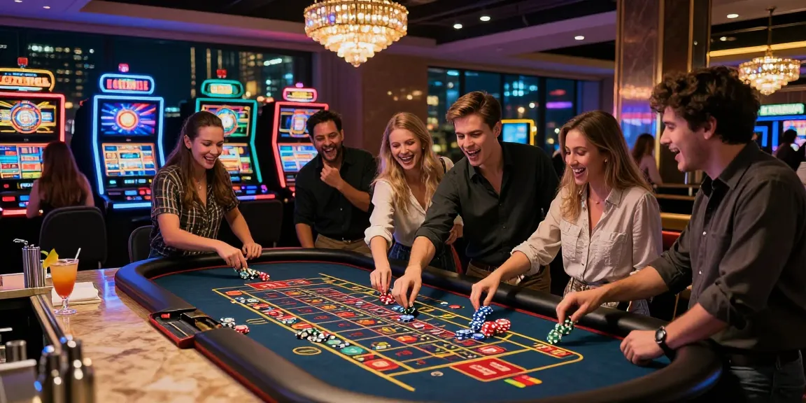 Exciting gambling scene featuring friends enjoying tempototo at a vibrant casino.