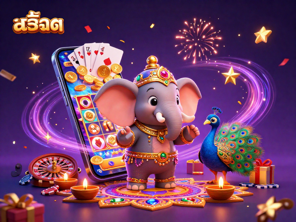 Enjoy exciting สล็อต action with colorful reels and winning symbols in a vibrant casino scene