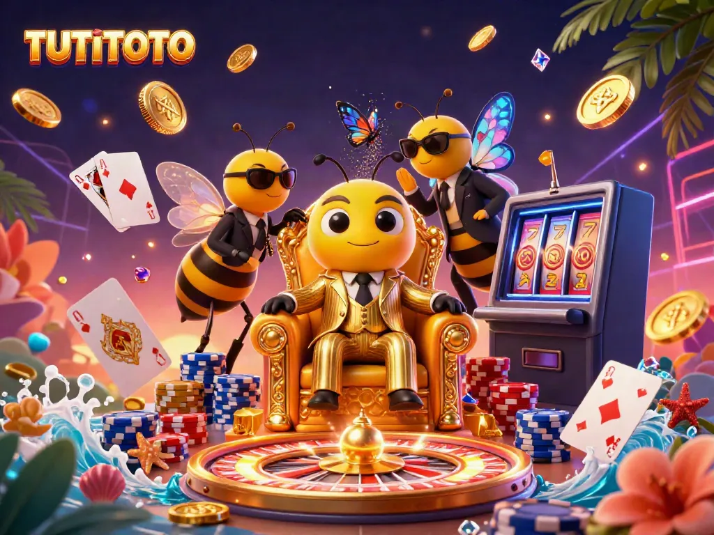 TUTITOTO showcases a vibrant 3D bumblebee mob boss surrounded by casino elements, thrilling players with dynamic winning opportunities.