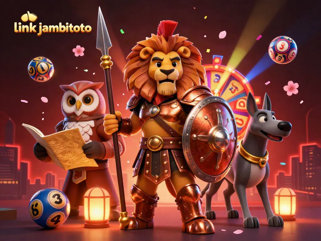 Engage in gaming excitement with link jambitoto as the Spartan lion leads the way, surrounded by lottery elements.