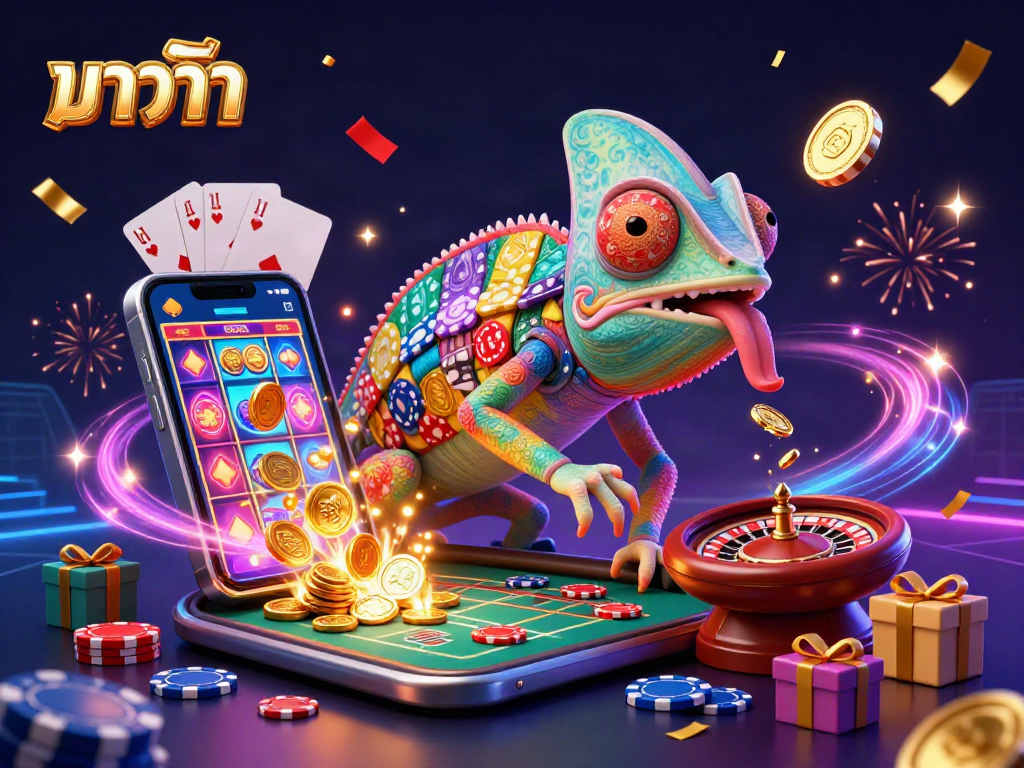 Experience the vibrant world of baccarat with our chameleon casino owner snapping up golden coins.