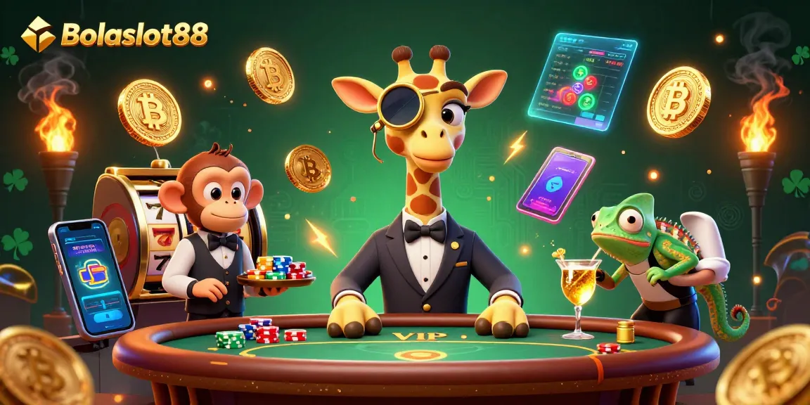 Bolaslot88 offers a vibrant 3D scene featuring engaging characters and slot reels, perfect for gamblers.
