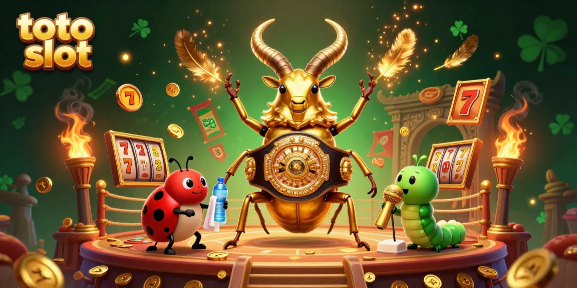 Slot Toto yang menarik ditampilkan dengan karakter kartun 3D di arena bertarung yang cerah.