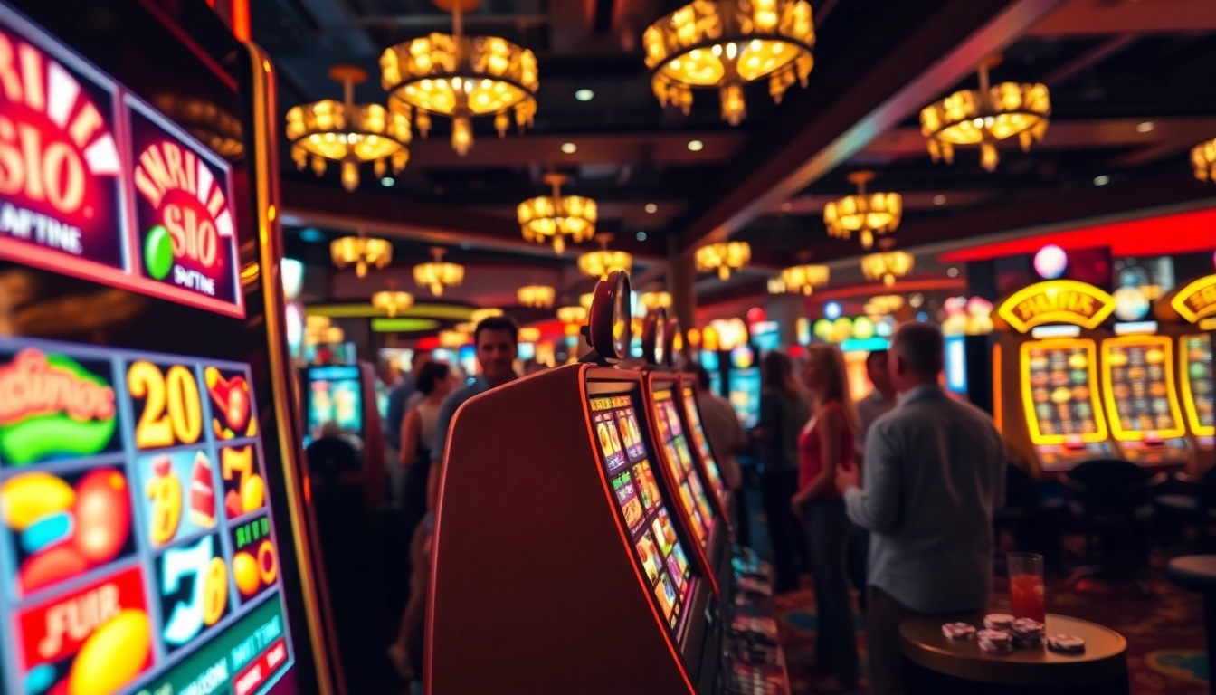 Slot machine berputar dengan pemain bersemangat di casino malam ini.