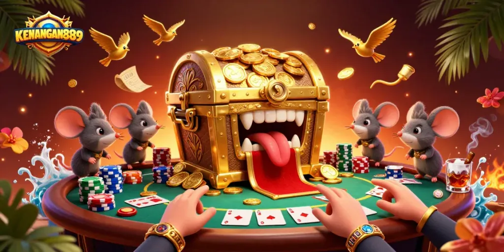 Play exciting poker and win with KENANGAN889's thrilling treasure chest scene!