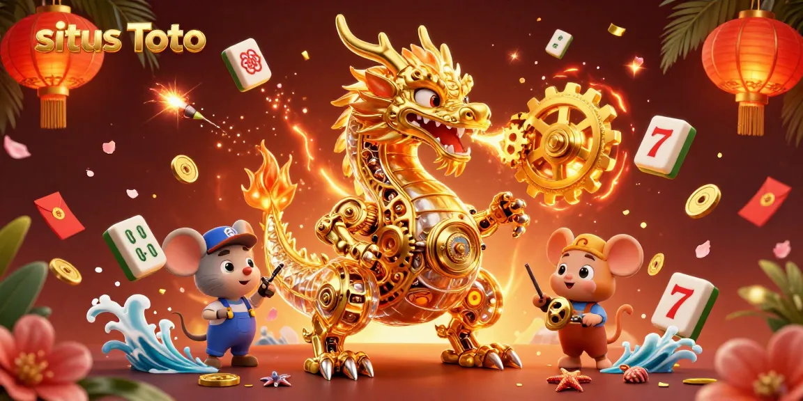 Play your favorite games on situs Toto with engaging illustrations of dragon mechanics and casino elements.