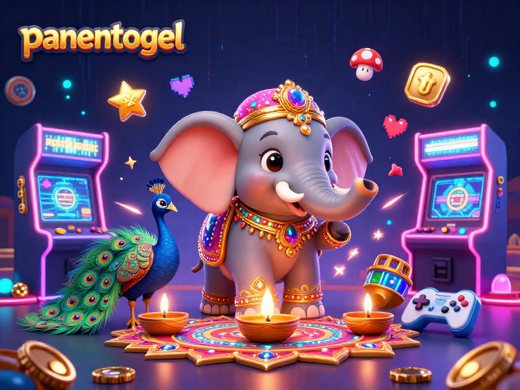 Engage with panentogel’s vibrant gaming atmosphere featuring dynamic casino elements and festive characters.