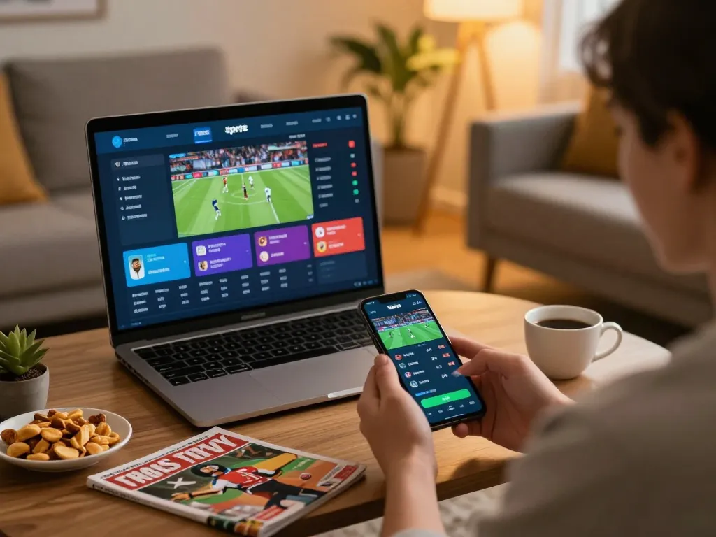 IDNSCORE RESMI sports betting experience with a person interacting with an app on their smartphone.