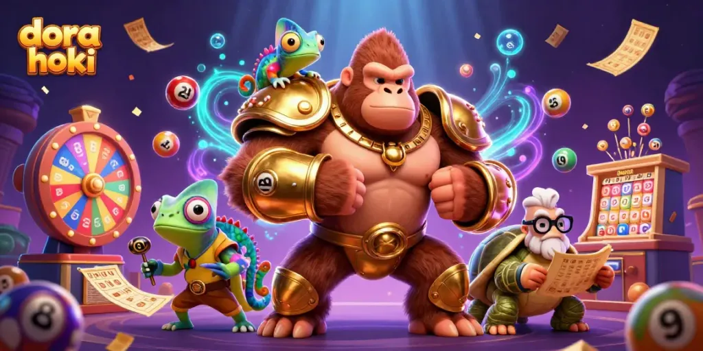 Menghasilkan peluang kemenangan besar dengan dora hoki dan karakter fantastis dalam ilustrasi kasino.