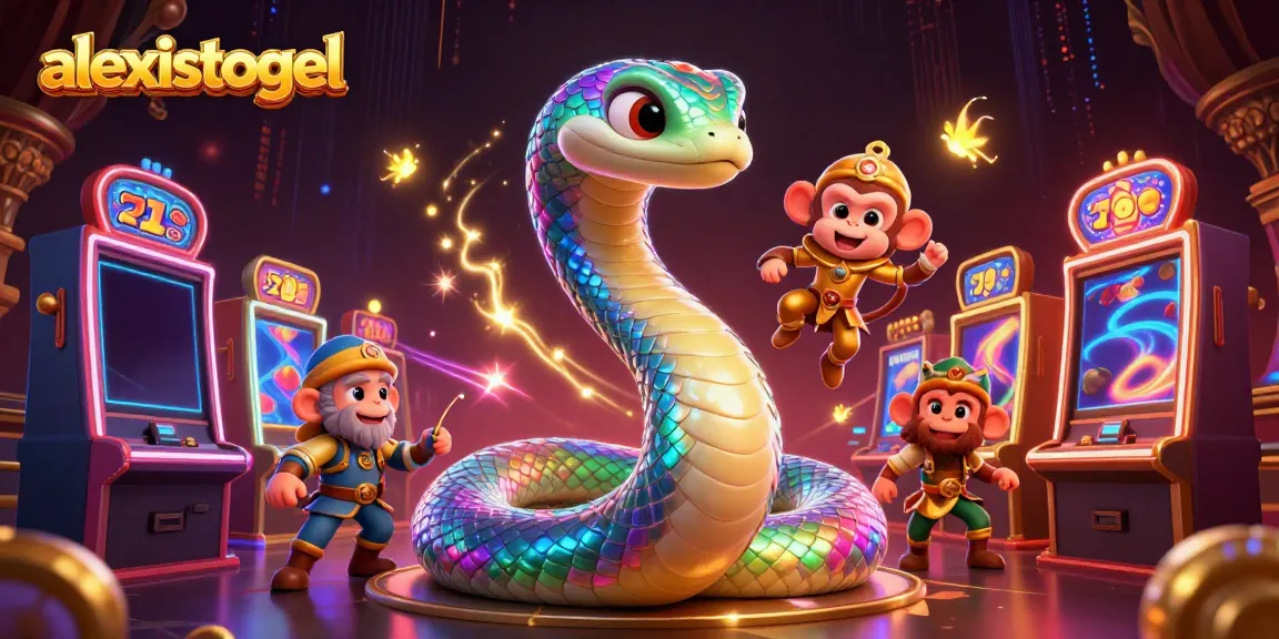 Menang dalam permainan slot dengan alexistogel sambil dikelilingi ular pelangi dan raja monyet.