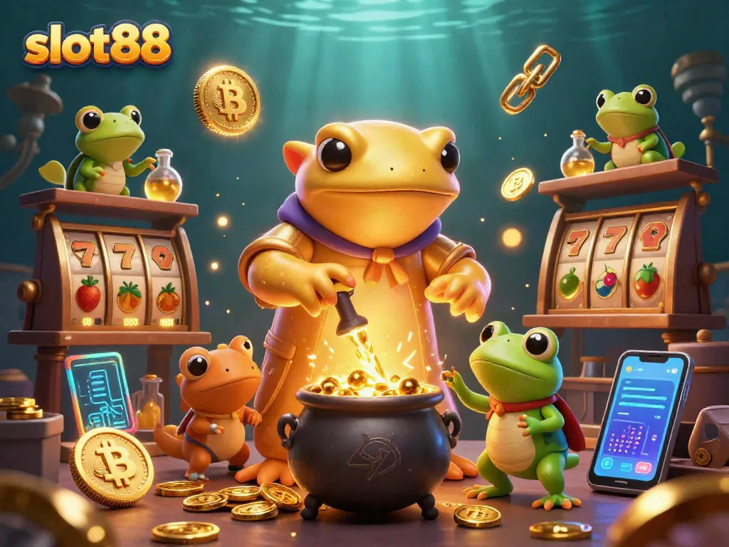 Play slot88 with exciting golden creature characters in a vibrant casino scene.