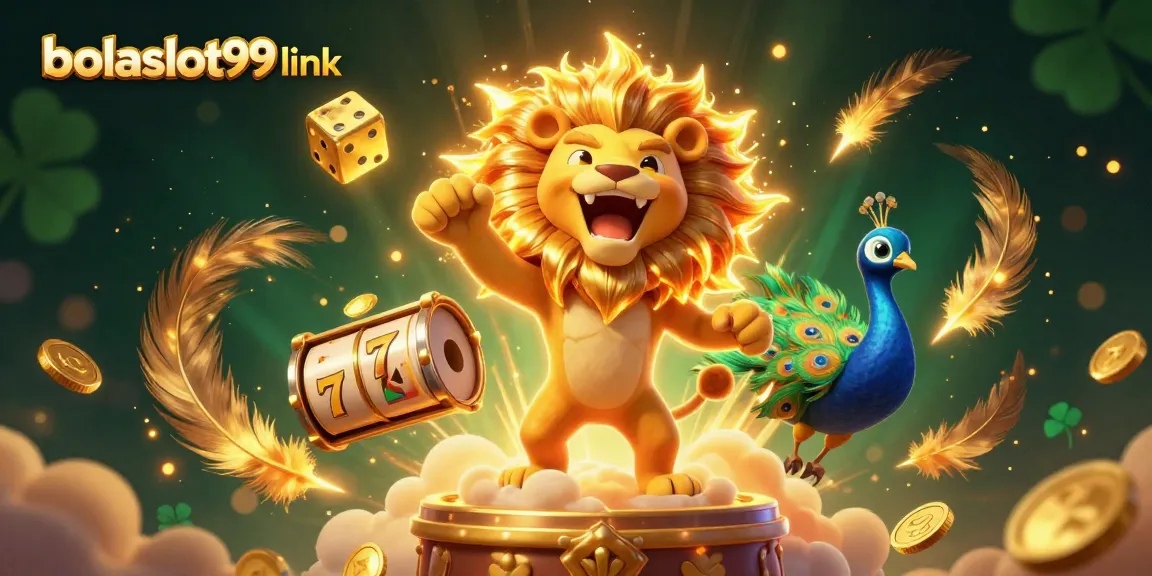 Experience the thrill of the bolaslot99 link with a vibrant 3D casino scene featuring a roaring sun lion.