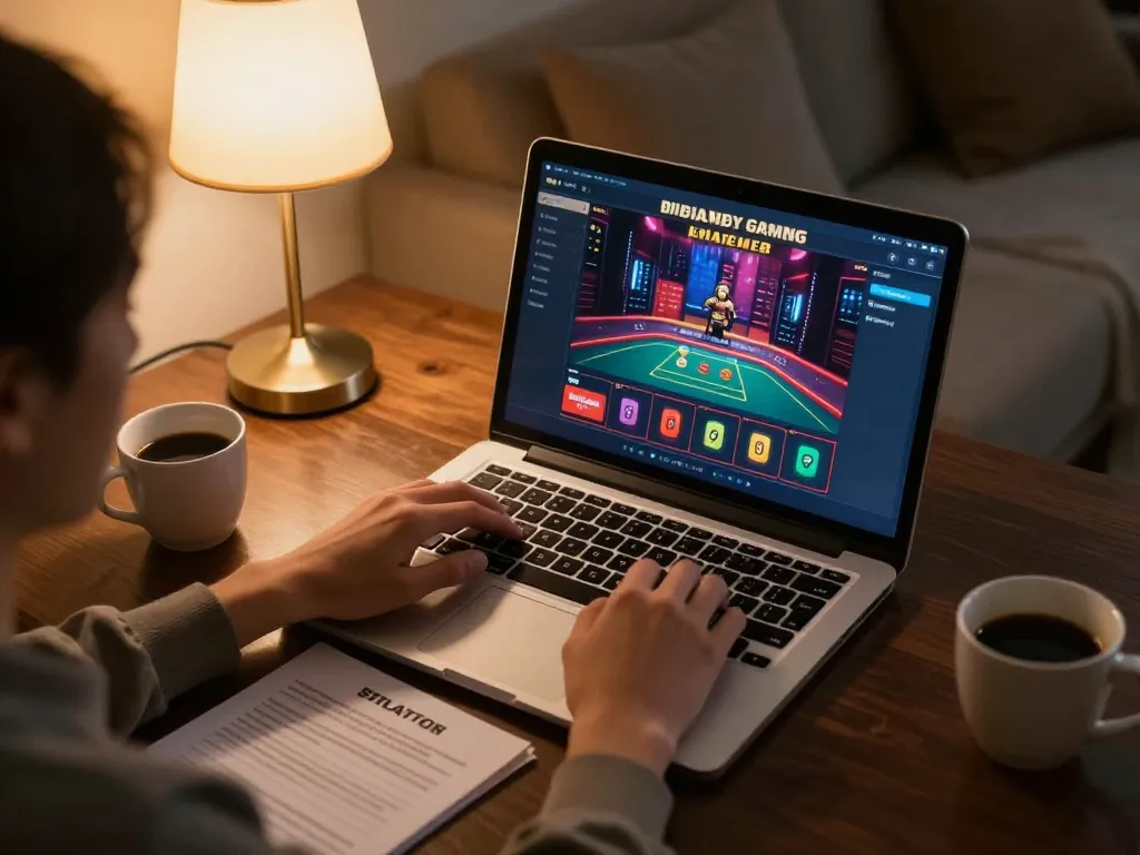 Experience gaming at home with janadenole on a laptop, showcasing online casino excitement and strategy.