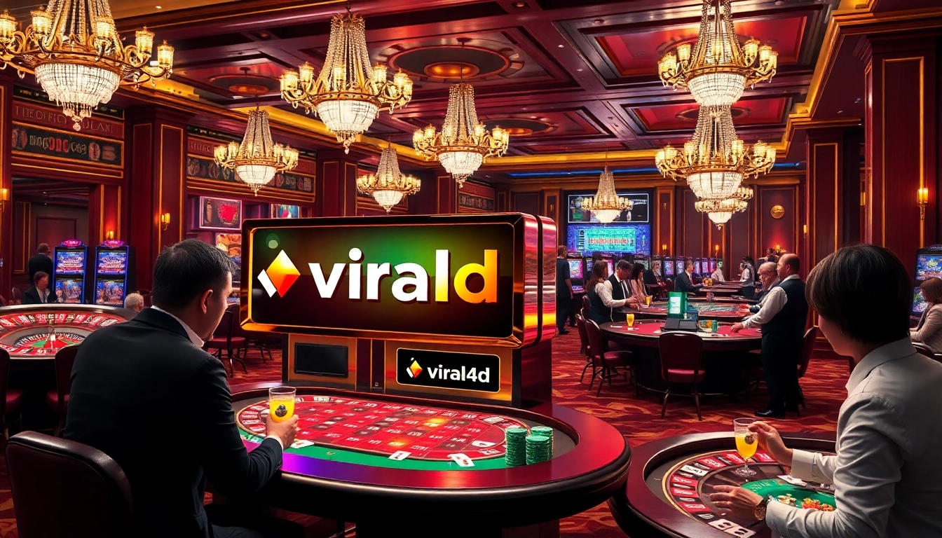 Players enjoying the viral4d slot machine experience in a luxurious casino setting.