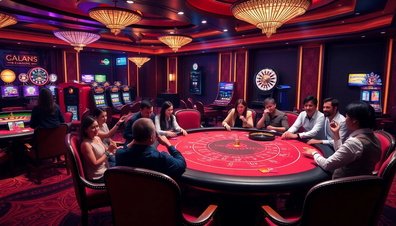 An exciting casino environment showcasing high-stakes gaming at the gg88 kjc baccarat table with vibrant decorations and enthusiastic players.