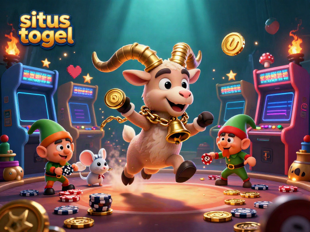 Experience excitement at situs togel with festive characters in a captivating casino scene.