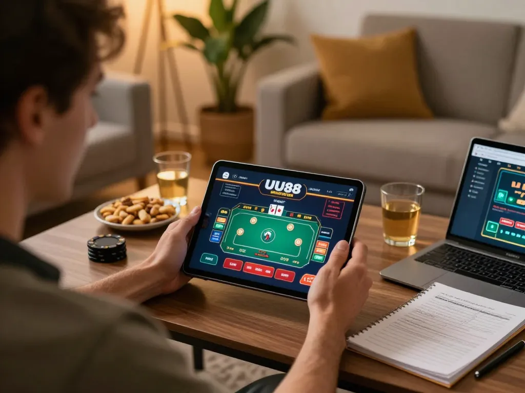 Engaging in strategic online poker gameplay on UU88 from the comfort of home.