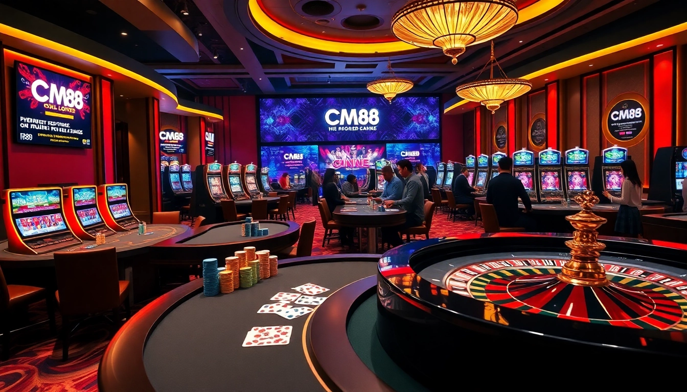 Experience thrilling gameplay at CM88 with vibrant poker tables and dynamic slot machines.