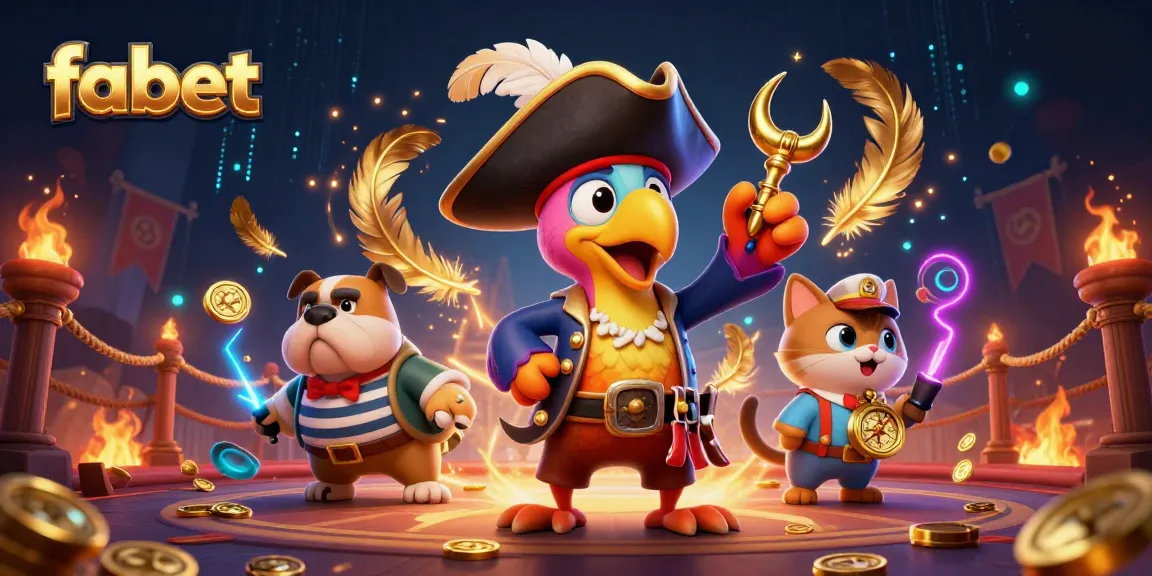 Engage with fabet's thrilling casino scene featuring pirate characters and betting tokens.