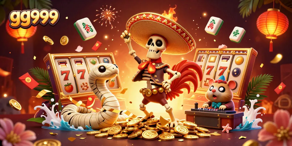 gg999 menghibur pemain dengan jackpot berlimpah dalam ilustrasi slot kartun 3D