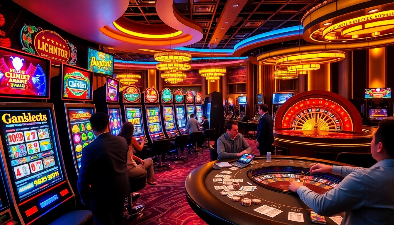 Penjudi bersemangat menikmati lingkungan permainan yang hidup di kasino situs gacor dengan mesin slot yang penuh warna.